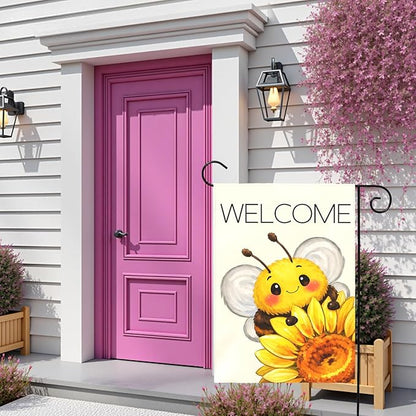 Welcome Garden Flag Cute Bee with Sunflower Outdoor Yard Flags Spring Summer Garden Double Sided Bee Banner for Lawn Yard Porch Patio Farmhouse Rustic Outdoor Seasonal Home Decor 12x18 Inch