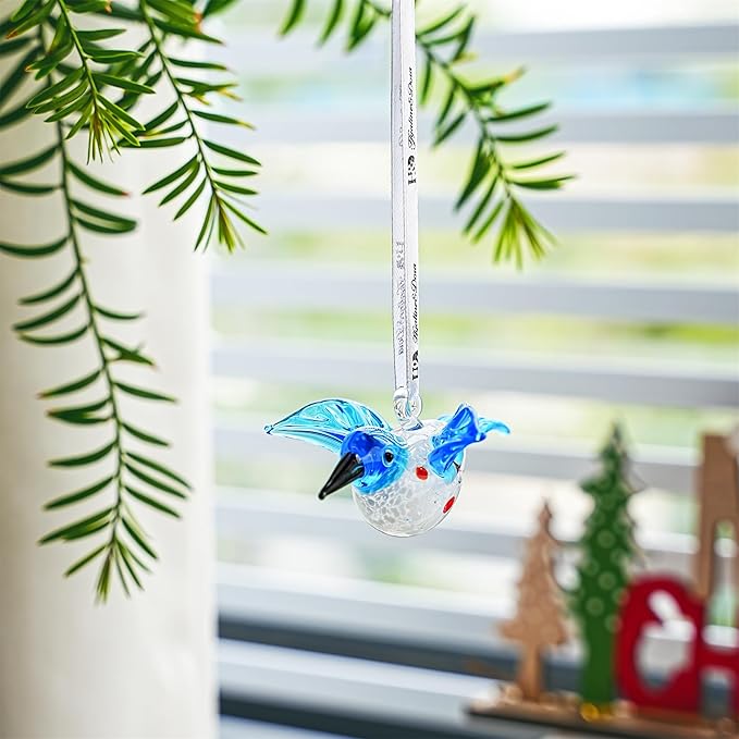 Blown Glass Ornament - Hummingbird,3'' Art Glass Blue Bird Animal Collectable Decorative Hanging Suncatcher for Christmas Tree Window Garden Ornaments