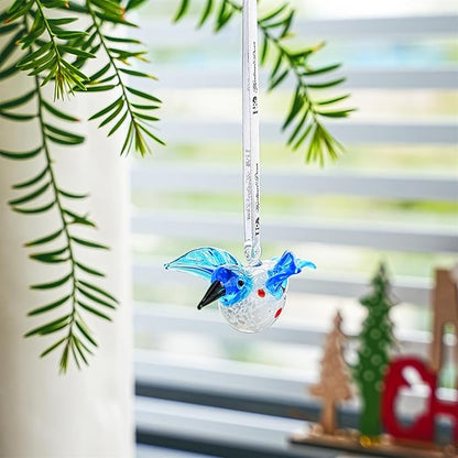 Blown Glass Ornament - Hummingbird,3'' Art Glass Blue Bird Animal Collectable Decorative Hanging Suncatcher for Christmas Tree Window Garden Ornaments