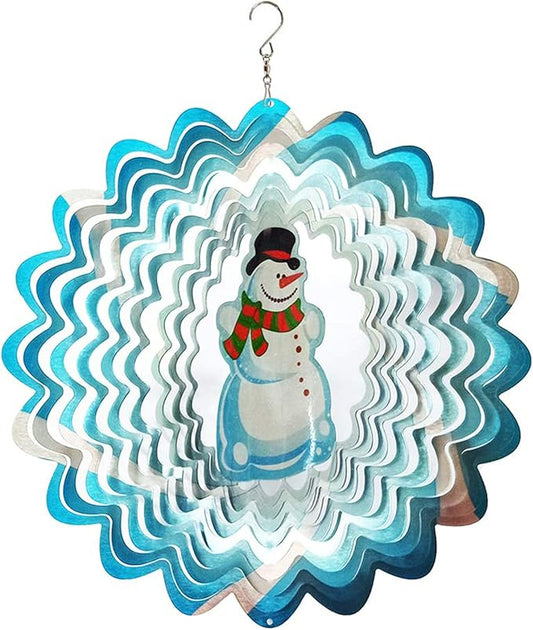 FONMY Wind Spinner 3D Stainless Steel Christmas Decoration Garden Decoration Indoor Outdoor Hanging Ornament Worth Gift 12 inch Snowman Metal Wind Spinners
