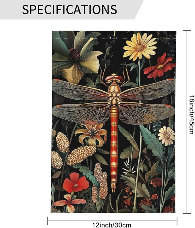 Vintage Dragonfly Floral Garden Flags 12×18 Inch Double Sided Decorative Yard Banner Seasonal Flag for Outdoor Outside Decor