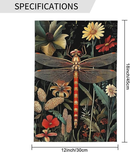 Vintage Dragonfly Floral Garden Flags 12×18 Inch Double Sided Decorative Yard Banner Seasonal Flag for Outdoor Outside Decor
