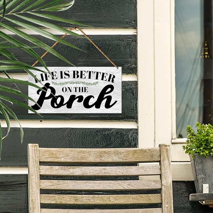 Porch Wood Sign Decor, Door Wall Sign for Front Back Porch Patio Decoration Deck Bar Garden Backyard Decor, Housewarming Gifts for Women Men New House Home, Life Is Better on The Porch