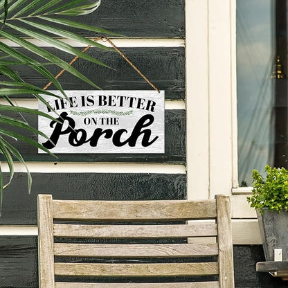 Porch Wood Sign Decor, Door Wall Sign for Front Back Porch Patio Decoration Deck Bar Garden Backyard Decor, Housewarming Gifts for Women Men New House Home, Life Is Better on The Porch