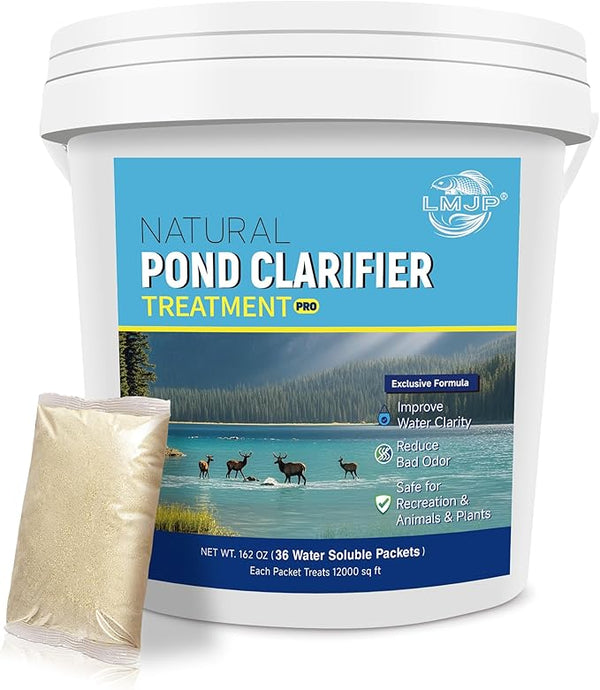 LMJP Pond Clarifier Treatment – 36 Packets Natural Pond Water Clear for Outdoor Lakes – Beneficial Enzymes to Improve Water Clarity & Eliminate Odor – Treats Up to 432,000 Sq Ft