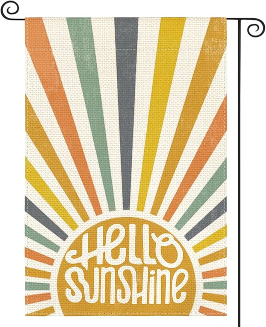 AVOIN colorlife Hello Sunshine Classic Garden Flag 12x18 Inch Double Sided Outside, Summer Party Holiday Burlap Yard Outdoor Decoration