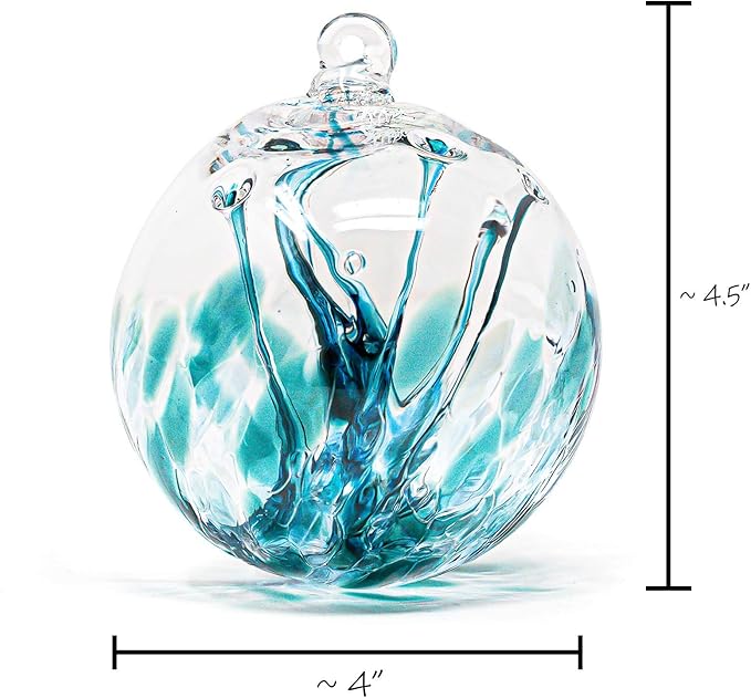 Luke Adams Handmade Glass Gazing Balls for Garden – Hand Blown Glass Gazing Ball for Yard Décor – Decorative Garden Globe (Recycle Teal)