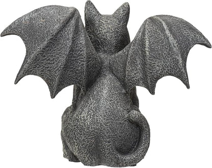 6.75” Faux Stone Gothic Winged Gargoyle Cat Fantasy Garden Charcoal Grey Textured Statue