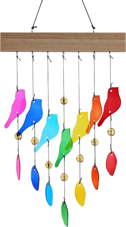 Colorful Glass Wind Chimes for Outdoor Garden & Patio - Handcrafted Bird Design Windchime, Perfect Housewarming Gift for New Home