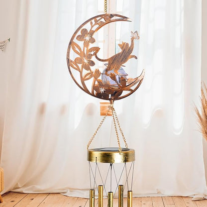 Cat Memories Wind Chime for Outdoor - Moon Design, Handcrafted Aluminum Wind Chimes for Garden Decor, Soothing Wind Bells for Porch/Patio, Perfect Housewarming/Birthday Gift for Women & Cat Owners