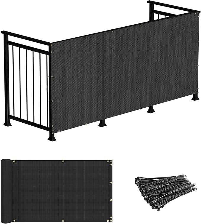 Windscreen4less 3'x10' Deck Balcony Privacy Screen for Deck Pool Fence Railings Apartment Balcony Privacy Screen for Patio Yard Porch Chain Link Fence Condo with Zip Ties Black