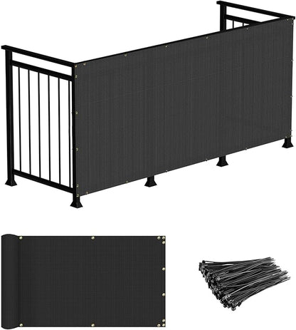 Windscreen4less 3'x10' Deck Balcony Privacy Screen for Deck Pool Fence Railings Apartment Balcony Privacy Screen for Patio Yard Porch Chain Link Fence Condo with Zip Ties Black