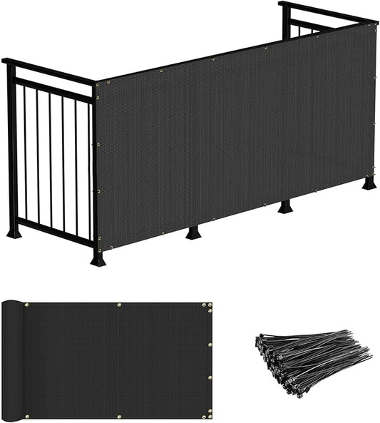 Windscreen4less 3'x10' Deck Balcony Privacy Screen for Deck Pool Fence Railings Apartment Balcony Privacy Screen for Patio Yard Porch Chain Link Fence Condo with Zip Ties Black