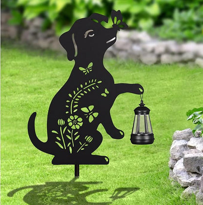 2Pack Solar Outdoor Garden Lights Stakes Solar Metal Flower Dog Lawn Deco Statue Patio, Outdoor Decor, Garden Decorations, Lawn Ornaments