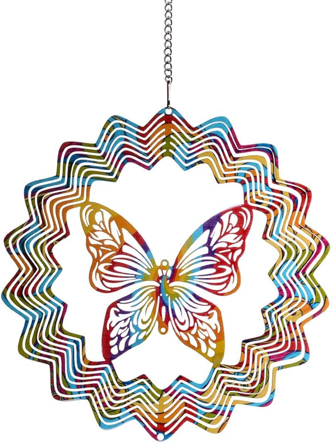 LONGSHENG Butterfly Wind Spinner- 3D Indoor Outdoor Garden Decoration Crafts Ornaments Hand Painted Stainless 6 inch