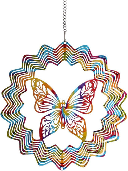 LONGSHENG Butterfly Wind Spinner- 3D Indoor Outdoor Garden Decoration Crafts Ornaments Hand Painted Stainless 6 inch