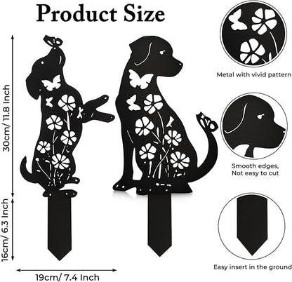 Metal Dogs Statues Garden Outside Black Puppy Decorative Garden Silhouette Stakes Steel Dog Yard Decor for Dog Lovers