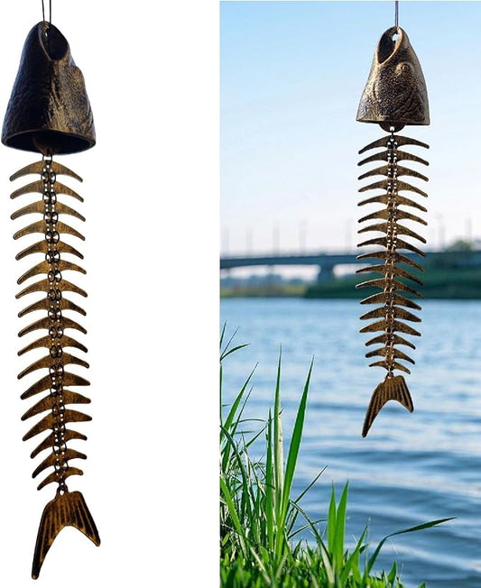 Fish Wind Chimes 1 Pack 15.75 Inch Cast Iron, Unique Design Corrosion-Resistant Durable, for Garden, Yard, Cabin, Outdoor, Beach & Camping Use