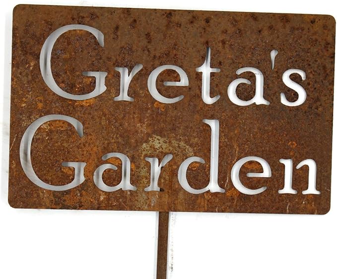Classic Metal Garden Markers Clearance Items 20 to 33 Inches Tall (Greta's Garden 21", Naturally Rusted)