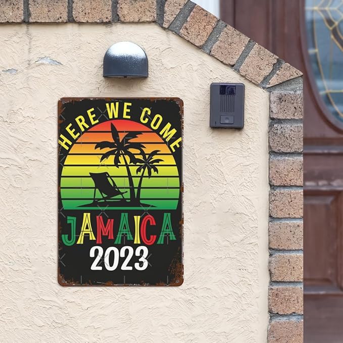 Patio Wall Decor Here We Come Jamaica 2023 Family Summer Vacation Trips Metal Signs Plaque Wall Decor Sign For Bathroom,Kitchen,Yard,Garage,Home Fun Quotes And Inspirational Messages 8X12inch