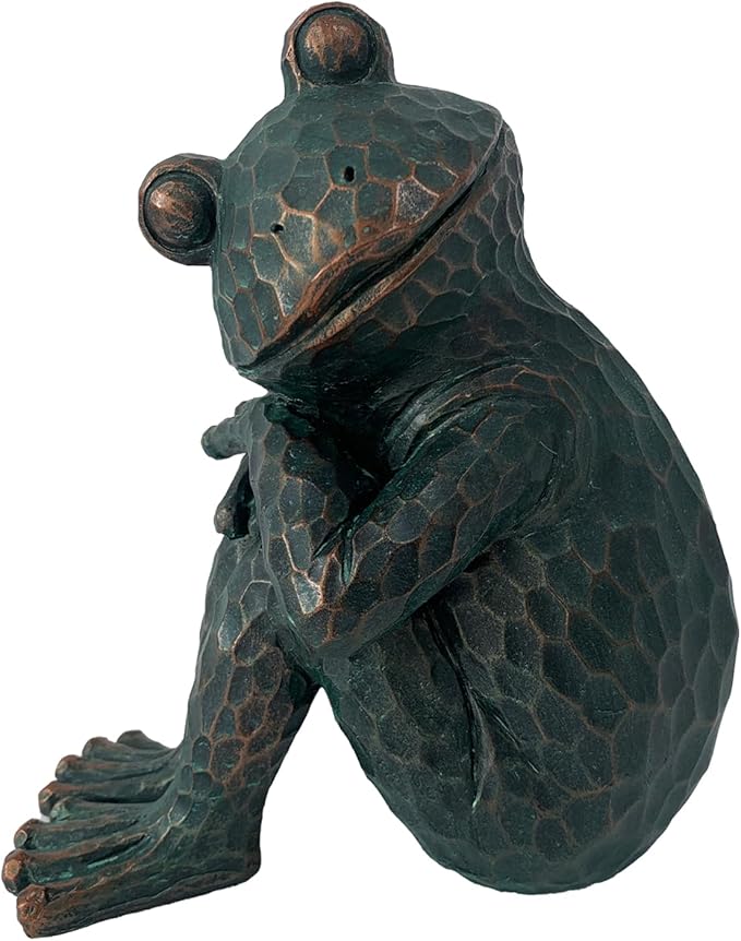 Vintage Bronze Meditating Frog Statue, 9.8" H Handcrafted Resin Zen Frog Figurine, Weather Resistant, for Garden, Patio, Indoor & Outdoor Home Decor