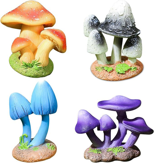 DIYOMR 2.0" Resin Mushroom Series, 4PCS Mushrooms Figurines Craft Indoor Outdoor Decor for Home DIY/Windowsill/Tabletop/Garden/Micro Landscape Decor/Bonsai Ornaments (4 Pcs - B)