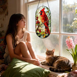 Stained Glass Window Hanging, Red Parrot Birds Sun Catcher for Wall Nursery Window Door Garden Party Holiday Kitchen Living Room Office Decoration, Gifts for Women, Daughter, Day Birthday