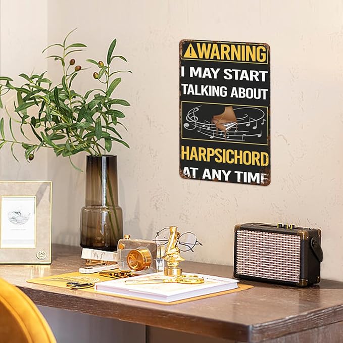 Vintage Tin Metal Funny Wall Decor Signs Warning Harpsichord Harpsichordist for Home,Garden,Patio,Office,Kitchen,8x12 Inches Retro Room Decorations