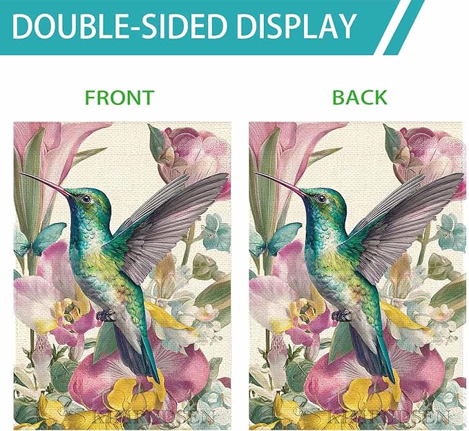 Spring Summer House Flag for Outside 28x40 Double Sided, Hummingbird Flowers Large Garden Flags Seasonal Farmhouse Holiday Yard Outdoor Decoration