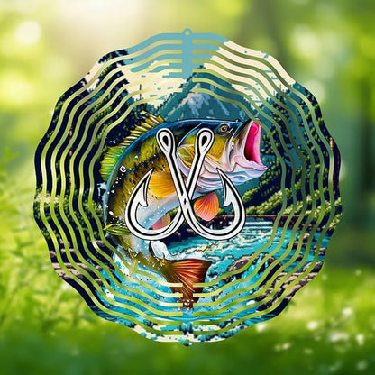 Hanging Fishing Wind Spinner for Outdoor Indoor Stainless Steel Wind Sculptures 10 Inch Cool Animal Go Fishing Metal Wind Spinner for Yard Garden Living Room Fishing Tackle Shop Great Gift for Friend