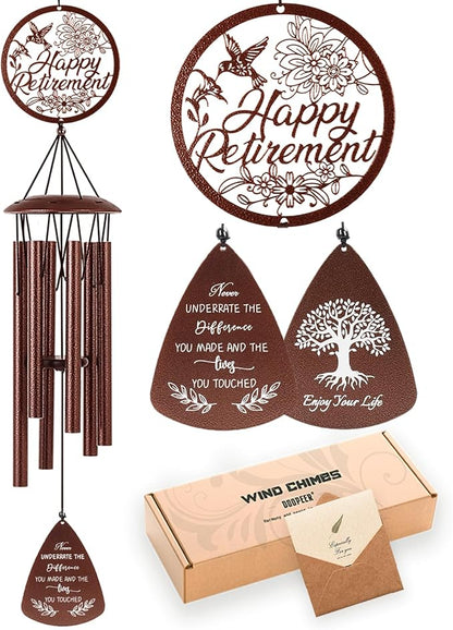 Retirement Gift for Woman, Happy Retirement Gifts for Women Men Teacher Coworkers Colleague Friends, 37" Hummingbird Retirement Wind Chimes Decoration