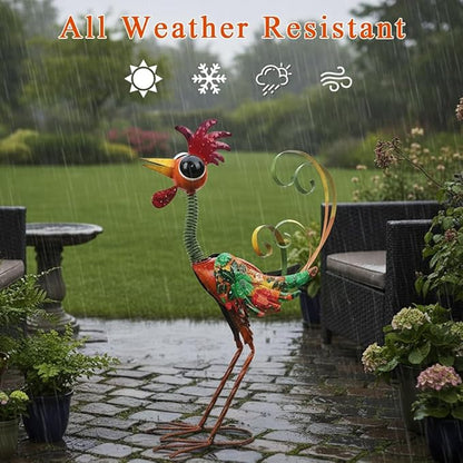 Metal Wacky Rooster Garden Statue, 24'' Rooster Decor Yard Statue Decorations Outdoor, Chicken Yard Art for Outside, Patio, Backyrad, Lawn(Red)