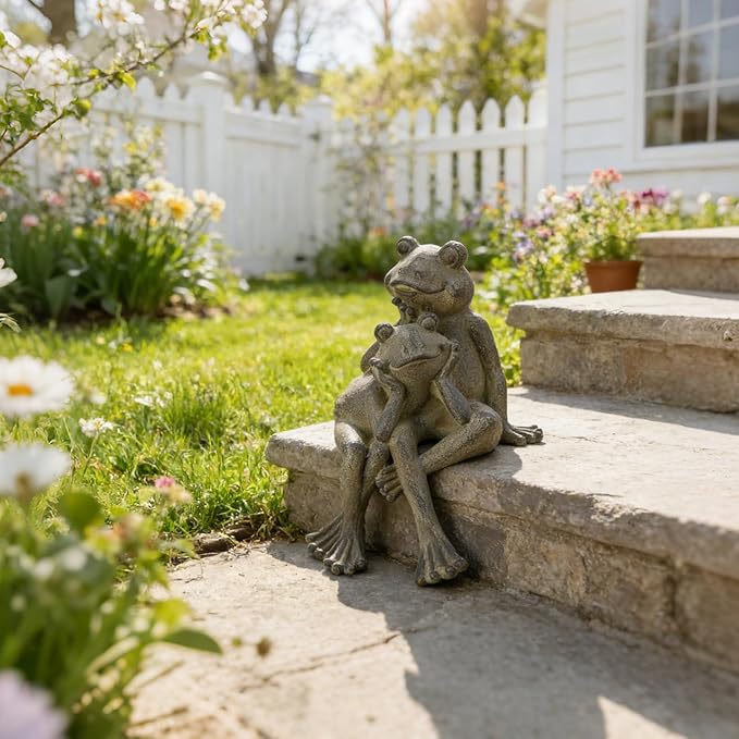 Braxio Frog Statue Outdoor Garden Decor - Large Lifelike Sitting Frog Sculpture for Patio, Yard, Pond, Realistic Garden Figurines, Resin Art Gifts 6.7 x 8 x 11 Inches