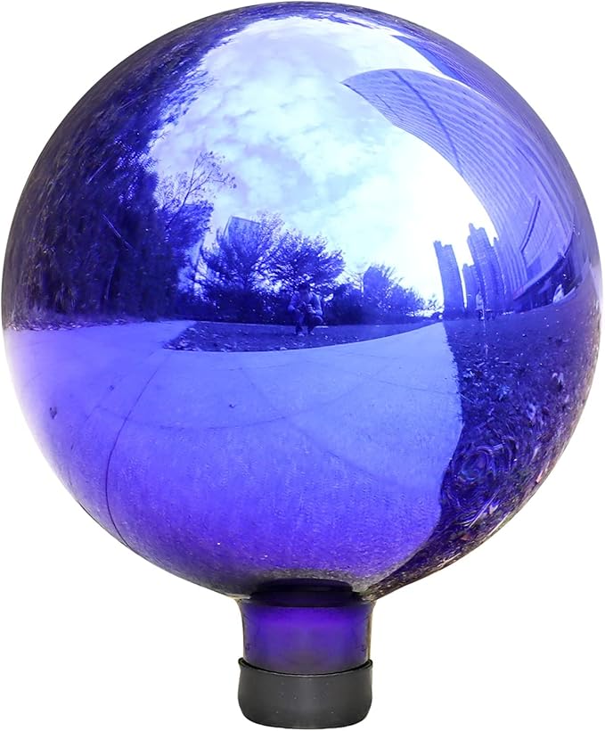 VCUTEKA Gazing Ball, Glass Mirror Polished Hollow Ball Reflective Garden Sphere, Gazing Globe for Home Garden Lawn Outdoor Ornament Yard Decorative, 10-Inch, IIndigo Blue