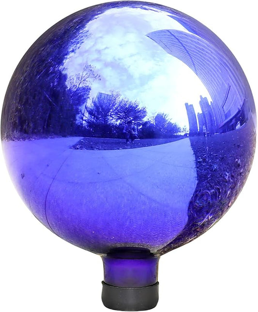 VCUTEKA Gazing Ball, Glass Mirror Polished Hollow Ball Reflective Garden Sphere, Gazing Globe for Home Garden Lawn Outdoor Ornament Yard Decorative, 10-Inch, IIndigo Blue