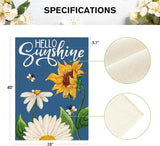 AVOIN colorlife Daisy Sunflower Hello Sunshine House Flag 28x40 Inch Double Sided, Summer Seasonal Holiday Burlap Yard Outdoor Decoration Blue