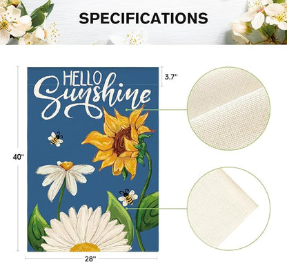 AVOIN colorlife Daisy Sunflower Hello Sunshine House Flag 28x40 Inch Double Sided, Summer Seasonal Holiday Burlap Yard Outdoor Decoration Blue