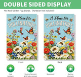 Perfectinsoy A Place for Pollinators Garden Flag, Pollinator Friendly Garden Sign, Hummingbird Wildflower Butterfly Bee Sign, Gardeners Bee Keepers Gifts, Welcome Yard Farmhouse Spring Outdoors Decor