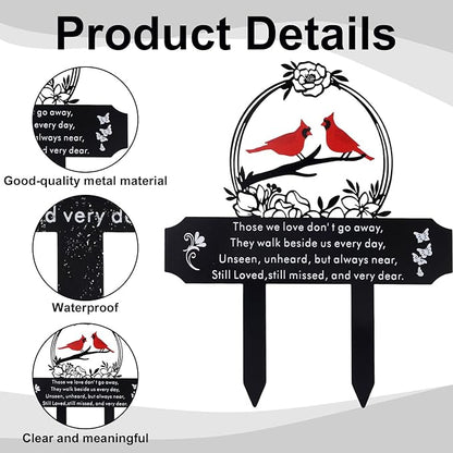 Cardinal Grave Decoration for Cemetery, Metal Tombstone Memorial Marker with Poem Weatherproof Outdoor Yard Garden Grave Stakes for Loss of Father Mother