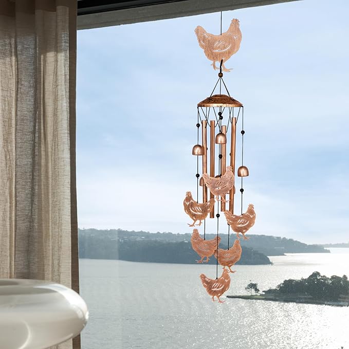 GDNSFIT Chicken Wind Chimes for Outside, Metal Windchimes Outdoors, Chicken Gifts for Women/Men, Memorial/Birthday Gifts, Garden Decor for Outside, Patio or Yard, Durable Chimes for Outdoors