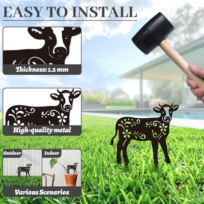 WADORN Cow Metal Outdoor Statues Silhouette, Funny Cow Metal Decorative Garden Stakes Cow Flower Silhouette Ornament Gifts Funny Outdoor Decor for Garden Backyard Patio Lawn Walkways Outdoor
