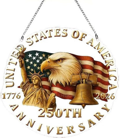 250th Anniversary America Sun Catcher Round Hanging with Flag Eagle deisgns Freedom Acrylic Suncatchers Full Cover Patriotic Windows Decorations July 4th Supplies for Garden