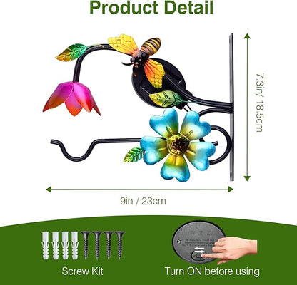 Lewondr Plant Hangers with Solar Light,9 Inch Metal Hanging Plant Bracket Outside,Bee Plant Wall Hook Solar Lights Outdoor for Wall,Flower Basket,Bird Feeder,Lantern,Wind Chime,2 Pack