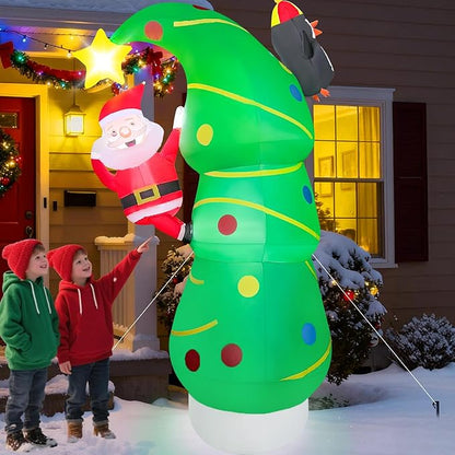 7FT Inflatables Christmas Tree 7FT Christmas Tree Inflatable Outdoor Decor Combined with Santa Penguin Xmas Tree Blow Up Yard Decor with Built-in 5 LEDs for Yard Garden Law(with Storage Bag)