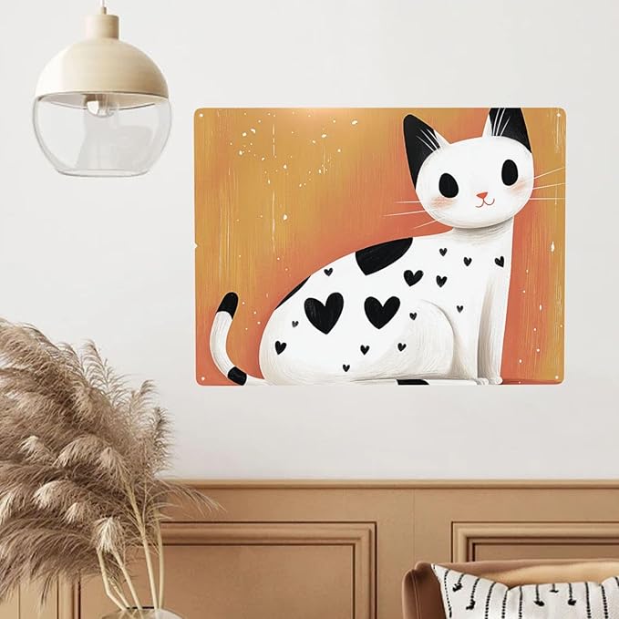 White cat with black heart shaped spots Tin sign,Metal Signs art wall Decor,Exquisite artistic plaque poster,for living room,cafe,Yard,Patio,Bedroom,gifts for Pet Lovers,12x16 Inch