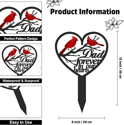 Rngmsi Dad Grave Decorations for Cemetery, Metal Sympathy Memorial Stakes for Loss of Father, Cardinal Cemetery Decorations for Grave Outdoors Yard Garden(12 X 7.5 Inches)