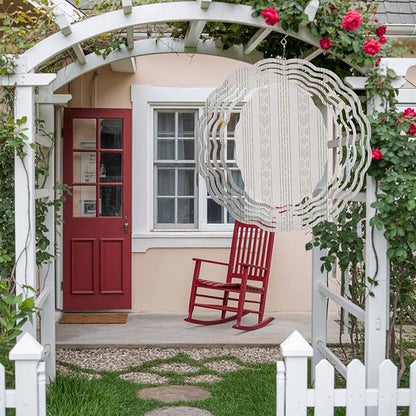 Bohemian Stripes Sage Green Round Wind Spinner 8", 3D Stainless Steel Wind Spinners for Yard and Garden Vintage Geometric Tribe Indoor Outdoor Metal Hanging Craft Ornaments for Porch Lawn