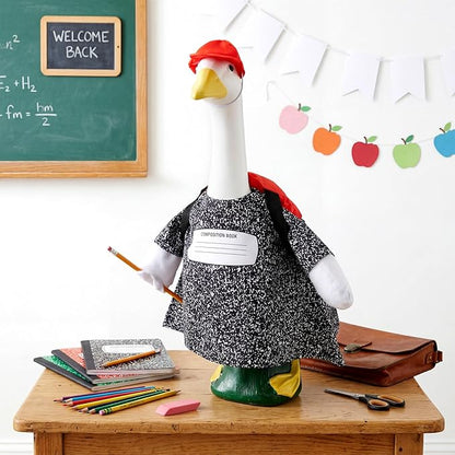 Blue Hoodie Goose Outfit Sweatshirt Porch Goose Clothes Dress with Wide Hat Sunglass for 23'' Geese Statue Outdoor(Back to School)