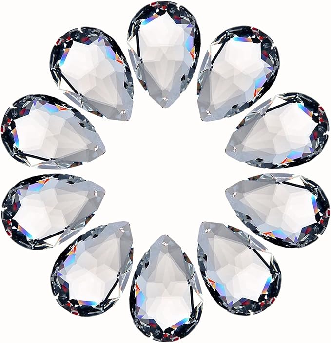 LoveUnited 10pcs Crystal Pendants 1.5"/38mm Crystal Suncatcher - Hanging Crystals Prisms for Windows, FengShui, Hanging Ornament for Decoration, Chandelier Crystals Replacement (Teardrop)