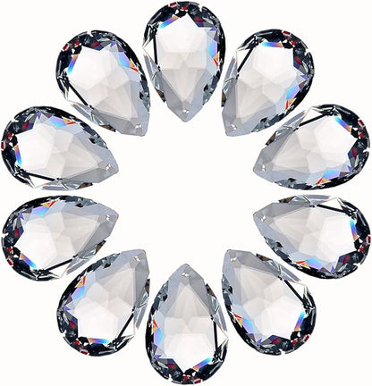 LoveUnited 10pcs Crystal Pendants 1.5"/38mm Crystal Suncatcher - Hanging Crystals Prisms for Windows, FengShui, Hanging Ornament for Decoration, Chandelier Crystals Replacement (Teardrop)